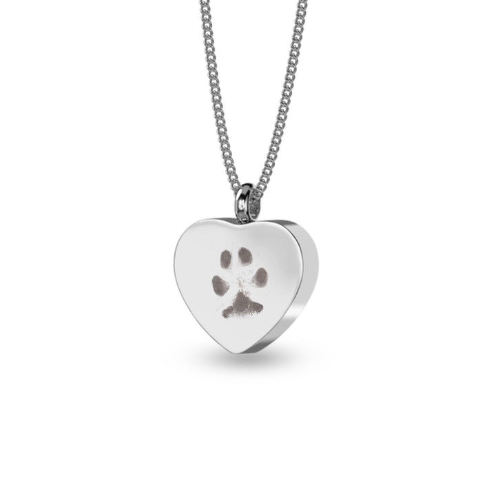 Engraved Pawprint Heart Design Self Fill Ashes Necklace - Nicky Robin Memorial Jewellery