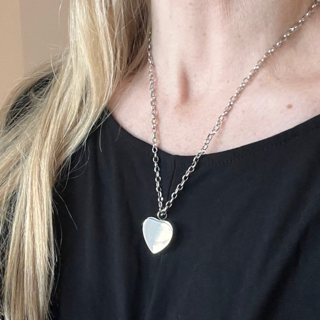 Stainless Steel Engraved Pawprint Self Fill Ashes Necklace - Heart - Nicky Robin Memorial Jewellery