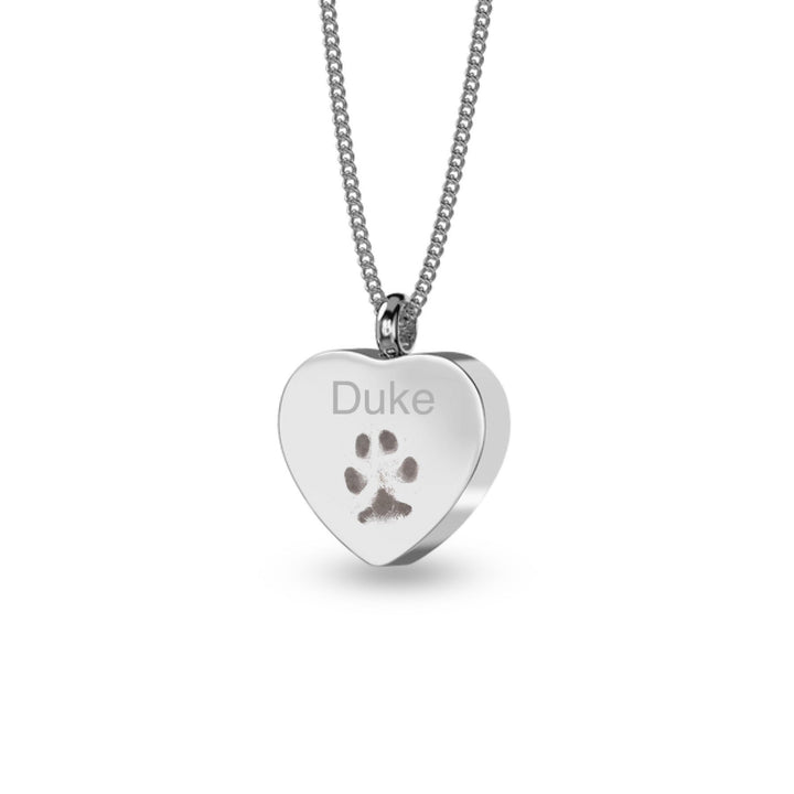 Engraved Pawprint Self Fill Ashes Necklace - Heart - Nicky Robin Memorial Jewellery
