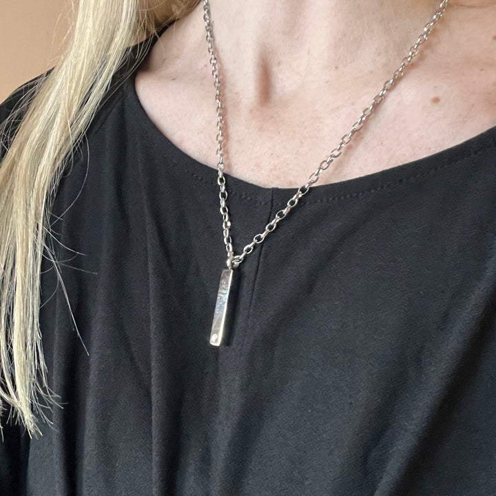 Engraved Signature Handwriting 3d Bar Ashes Urn Necklace - Nicky Robin Memorial Jewellery