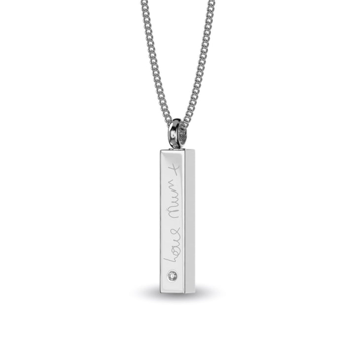Engraved Signature Handwriting 3d Bar Ashes Urn Necklace - Nicky Robin Memorial Jewellery