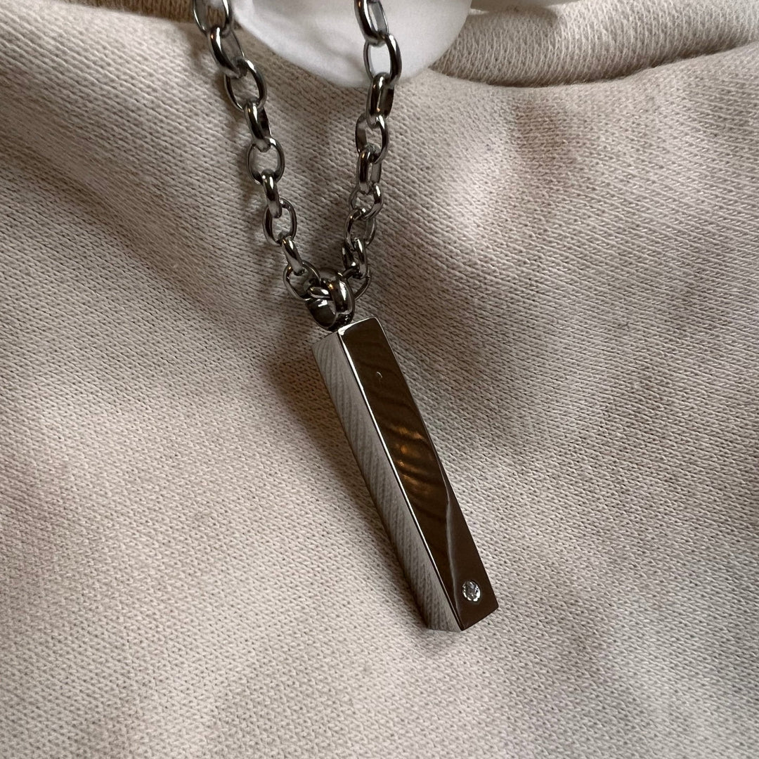 Engraved Signature Handwriting 3d Bar Ashes Urn Necklace - Nicky Robin Memorial Jewellery