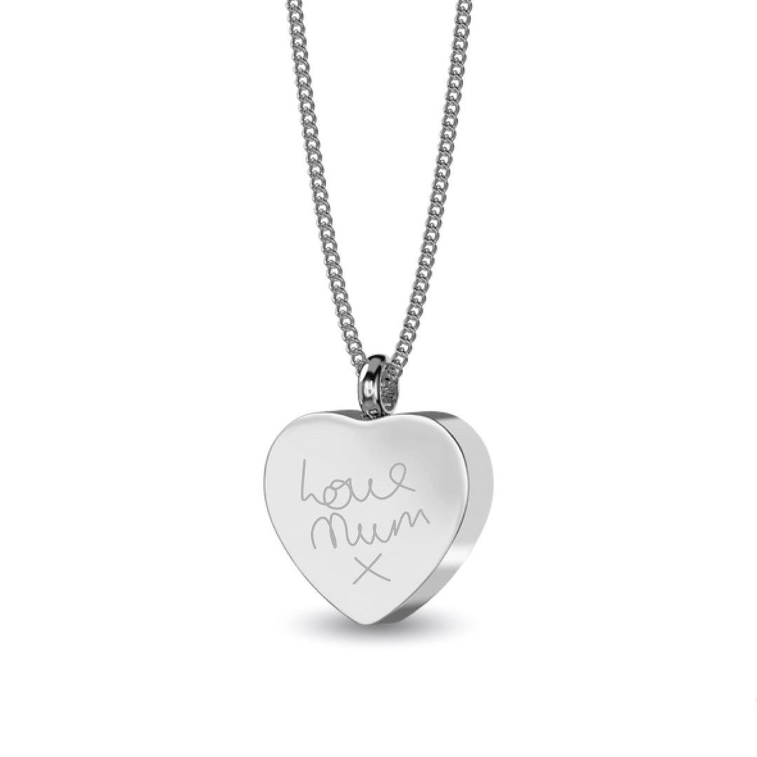 Engraved Signature Handwriting Heart Design Self Fill Ashes Urn Necklace - Nicky Robin Memorial Jewellery