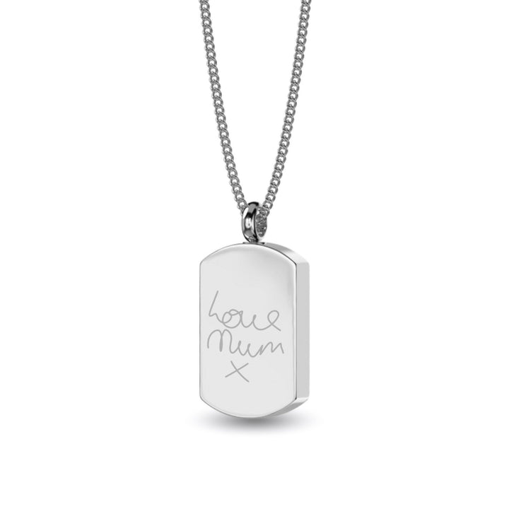 Engraved Signature Handwriting Self Fill Ashes Necklace - Tag Design - Nicky Robin Memorial Jewellery