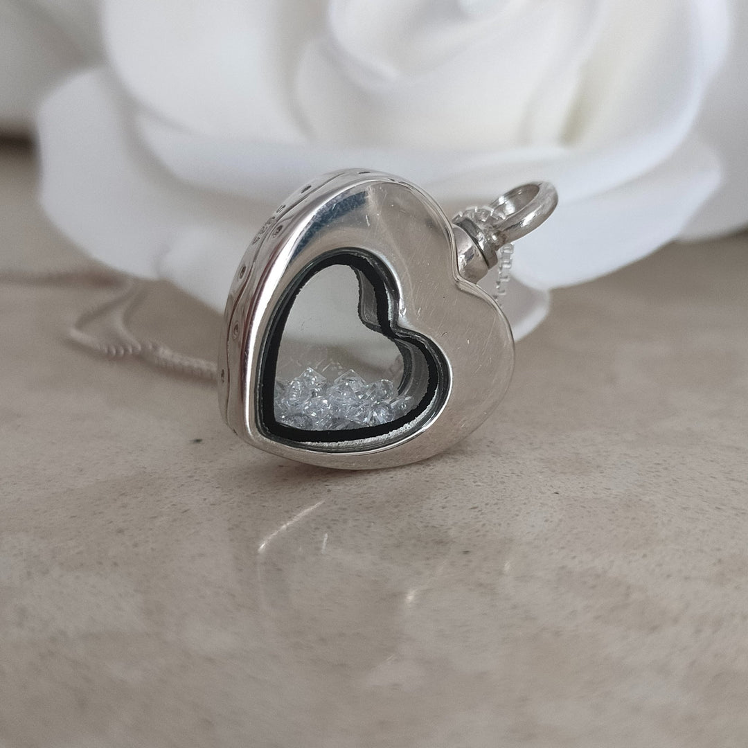 Floating Crystal Heart Self Fill Memorial Ashes Necklace - Nicky Robin Memorial Jewellery