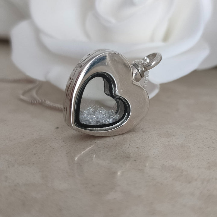 Floating Crystal Heart Self Fill Memorial Ashes Necklace - Nicky Robin Memorial Jewellery