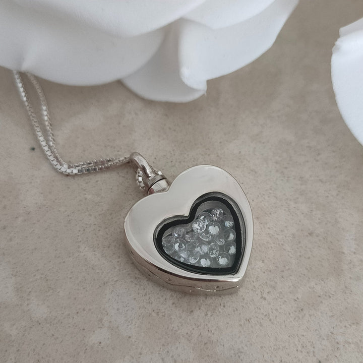 Floating Crystal Heart Self Fill Memorial Ashes Necklace - Nicky Robin Memorial Jewellery