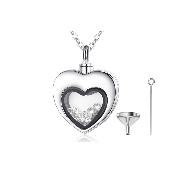 Floating Crystal Heart Self Fill Memorial Ashes Necklace - Nicky Robin Memorial Jewellery