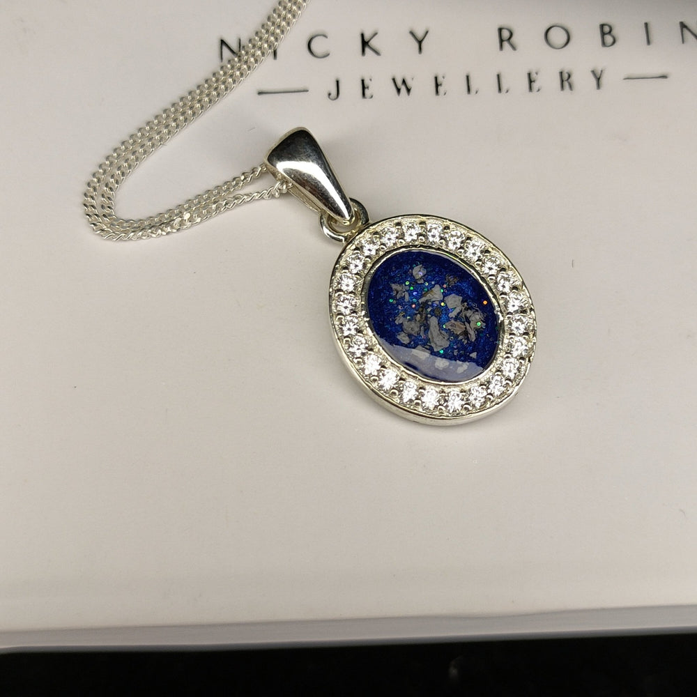 Halo Cubic Zirconia (CZ) Oval Ashes Necklace - Nicky Robin Memorial Jewellery