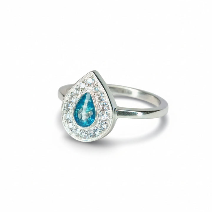 Halo Cubic Zirconia (CZ) Teardrop Ashes Ring - Nicky Robin Memorial Jewellery
