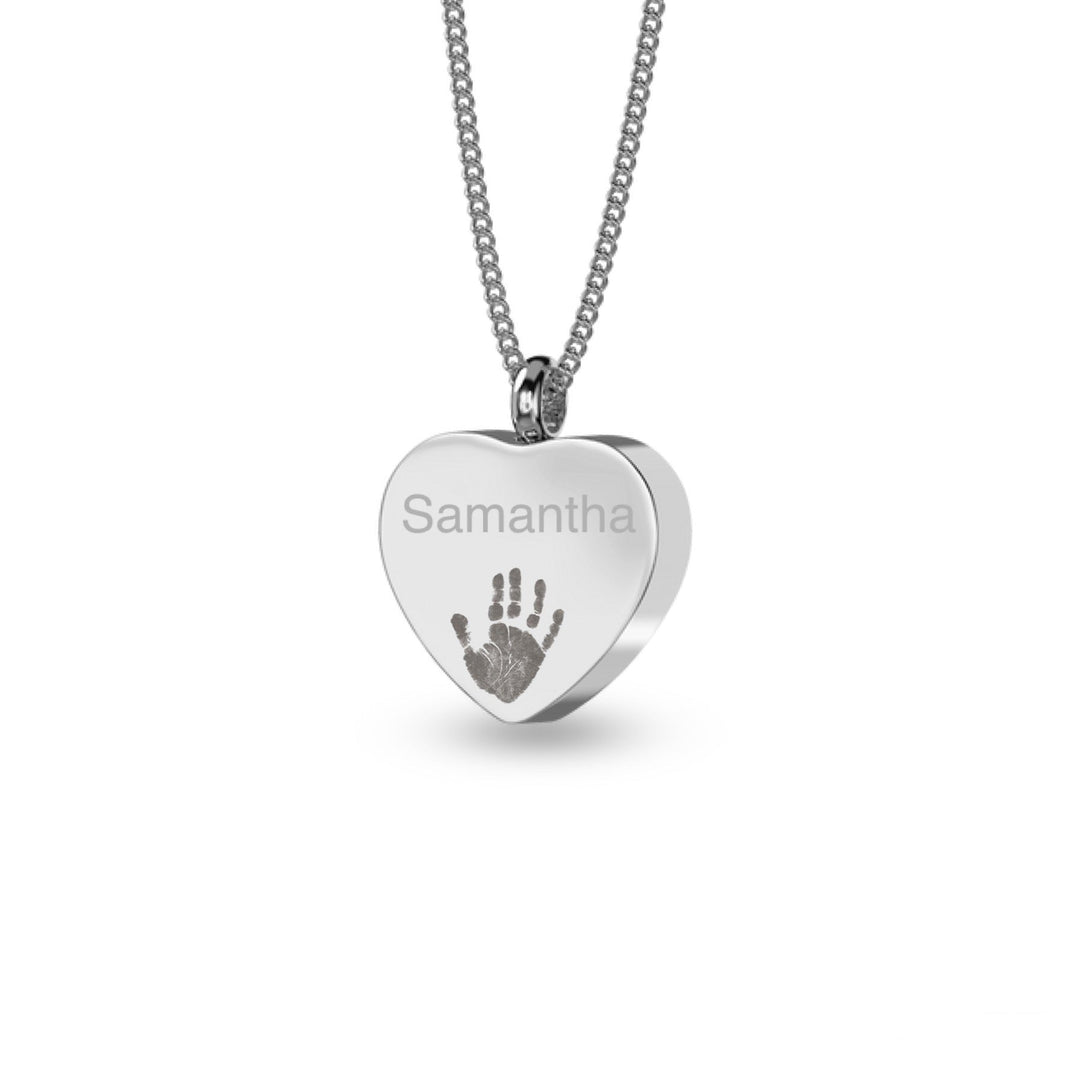 Heart Engraved Handprint Footprint Ashes Necklace - One Print & Name - Nicky Robin Memorial Jewellery