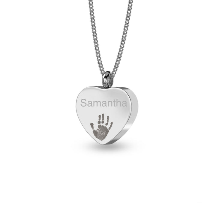 Heart Engraved Handprint Footprint Ashes Necklace - One Print & Name - Nicky Robin Memorial Jewellery