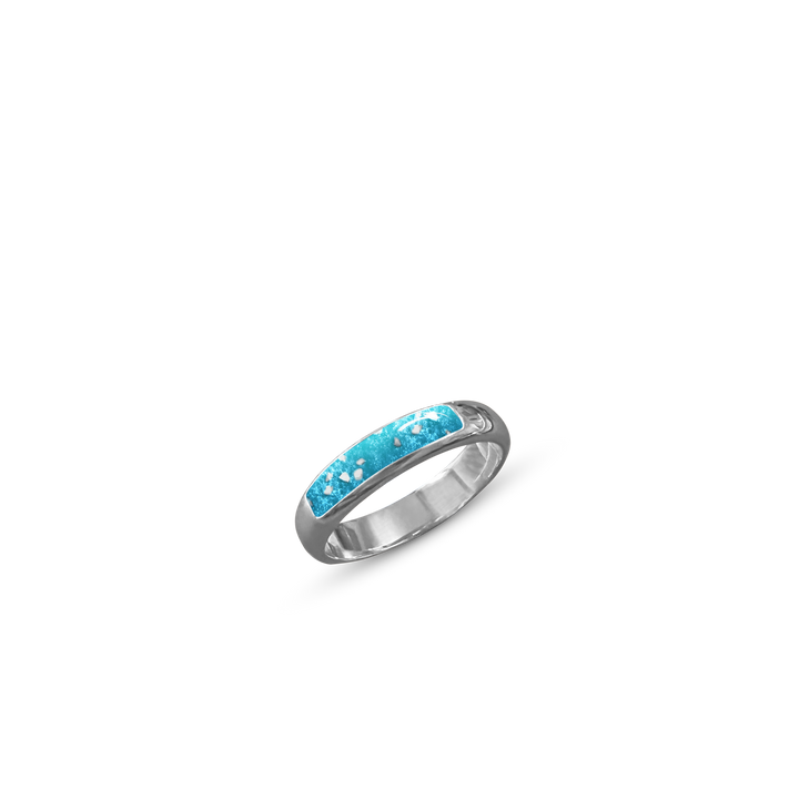 Aqua Blue Single Channel Memorial Ashes Ring Band - Nicky Robin Memorial Jewellery