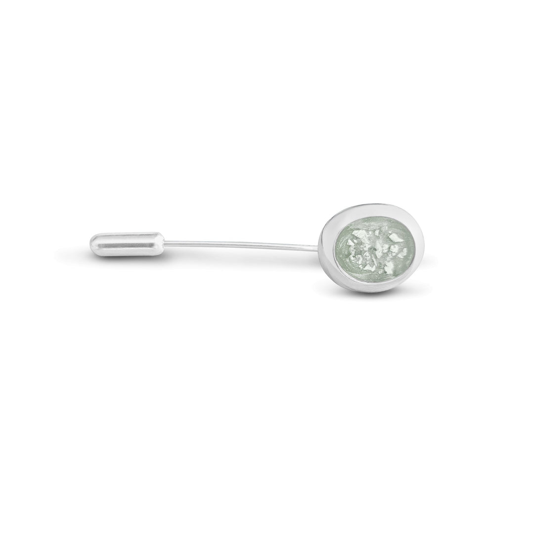 White Mens Oval Memorial Ashes Tie Pin - Nicky Robin Memorial Jewellery