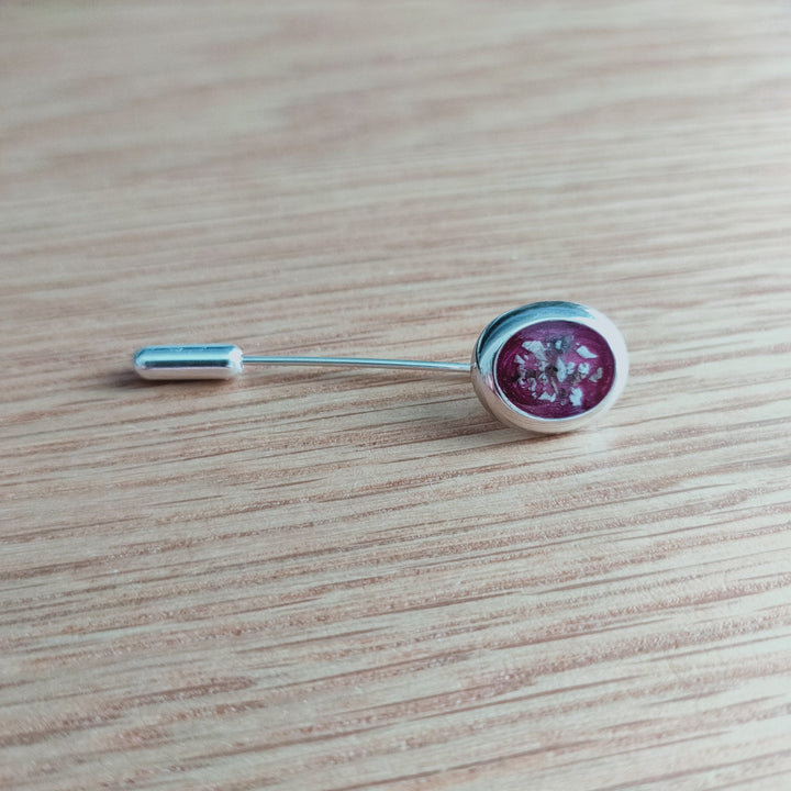 Mens Oval Memorial Ashes Tie Pin - Nicky Robin Memorial Jewellery
