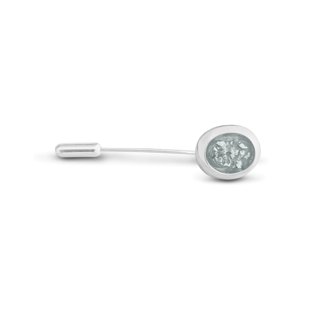 Silver Mens Oval Memorial Ashes Tie Pin - Nicky Robin Memorial Jewellery