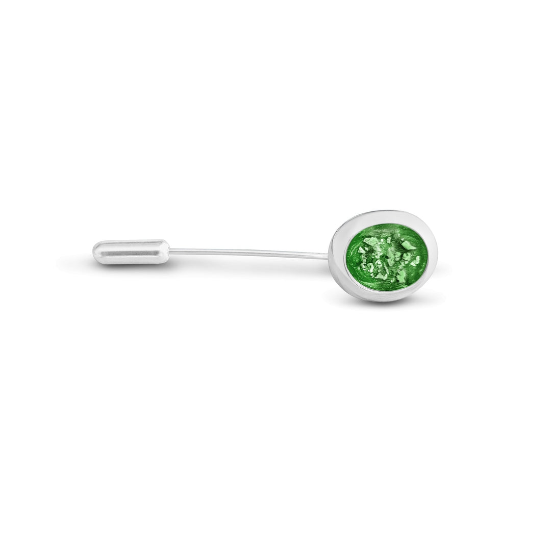 Green Mens Oval Memorial Ashes Tie Pin - Nicky Robin Memorial Jewellery