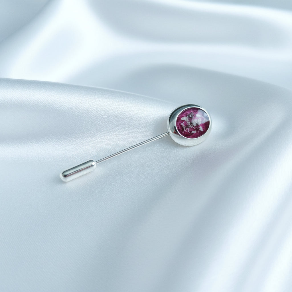 Mens Oval Memorial Ashes Tie Pin made in deep red resin - Nicky Robin Memorial Jewellery