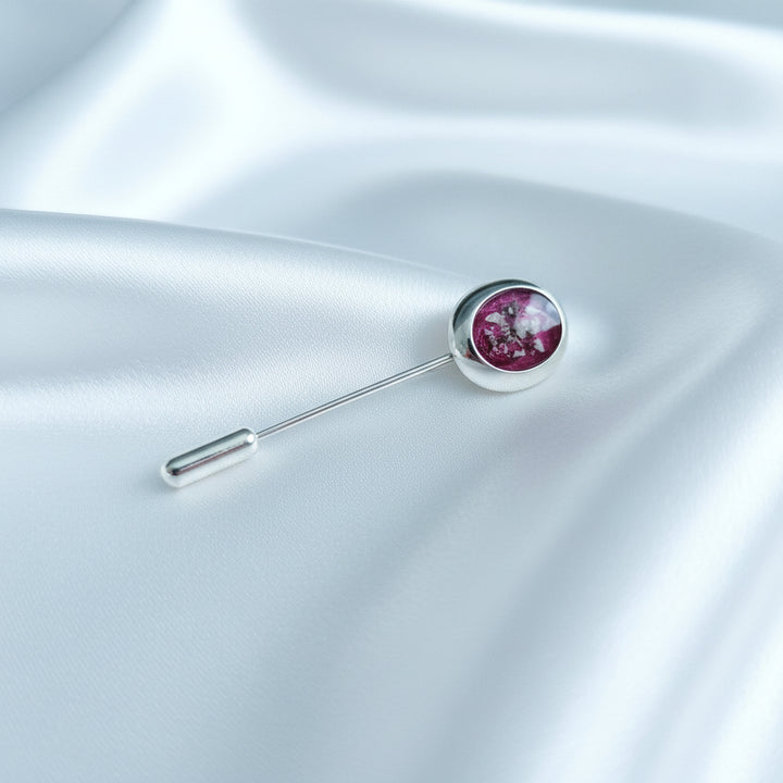 Mens Oval Memorial Ashes Tie Pin made in deep red resin - Nicky Robin Memorial Jewellery
