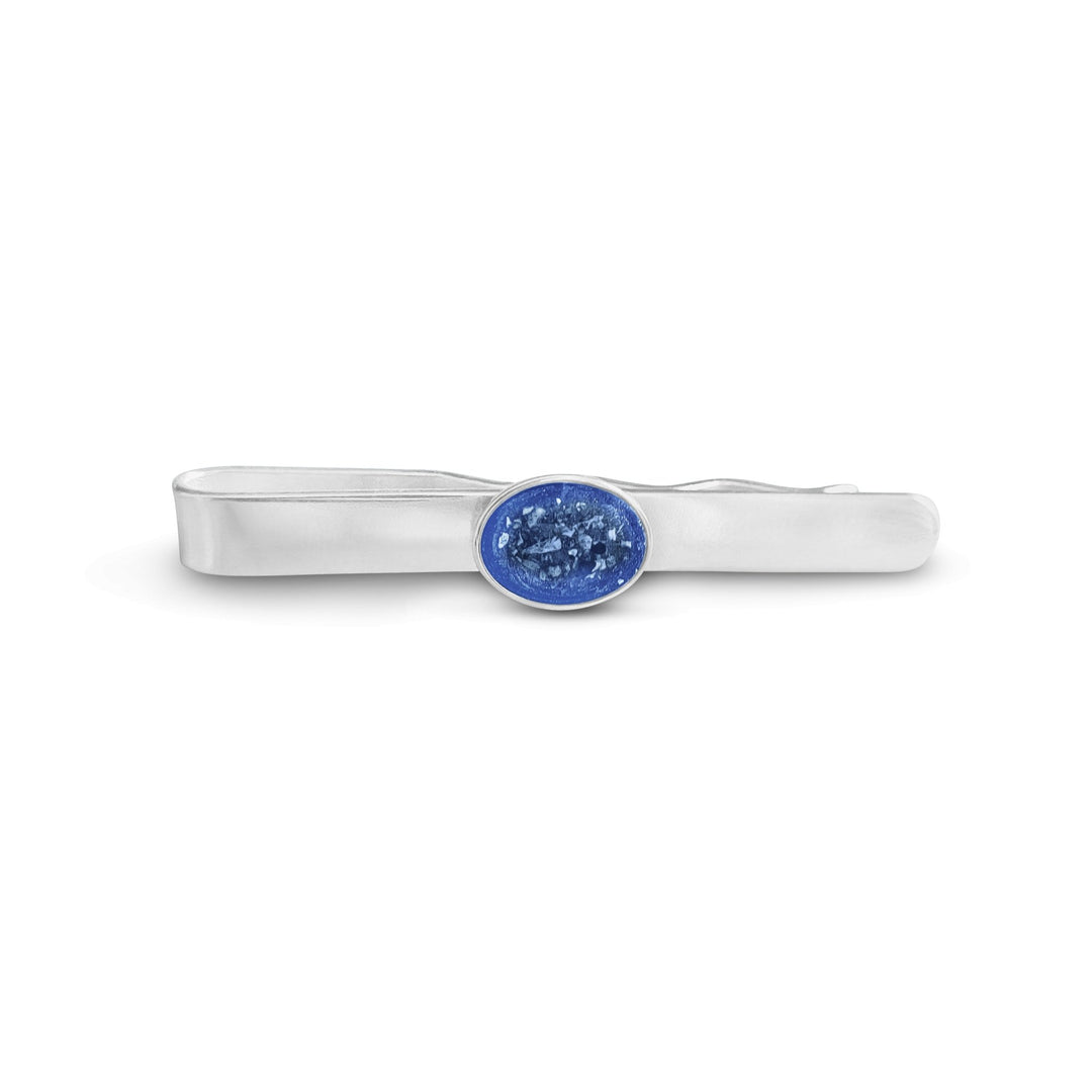 Sapphire Mens Oval Memorial Ashes Tie Slide - Nicky Robin Memorial Jewellery