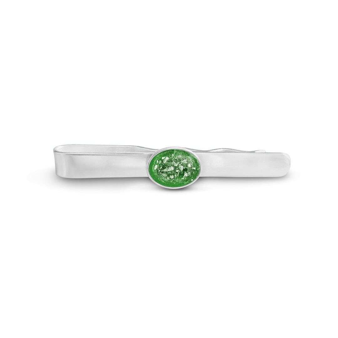 Green Mens Oval Memorial Ashes Tie Slide - Nicky Robin Memorial Jewellery