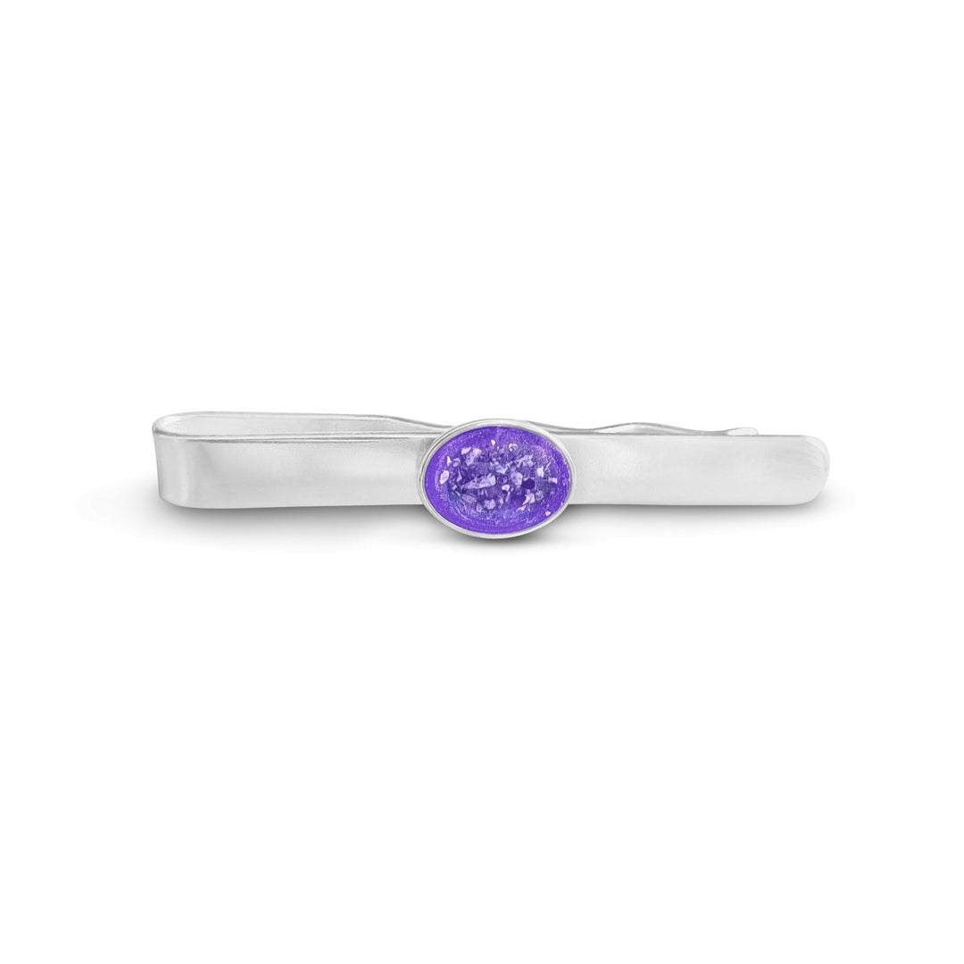 Purple Mens Oval Memorial Ashes Tie Slide - Nicky Robin Memorial Jewellery
