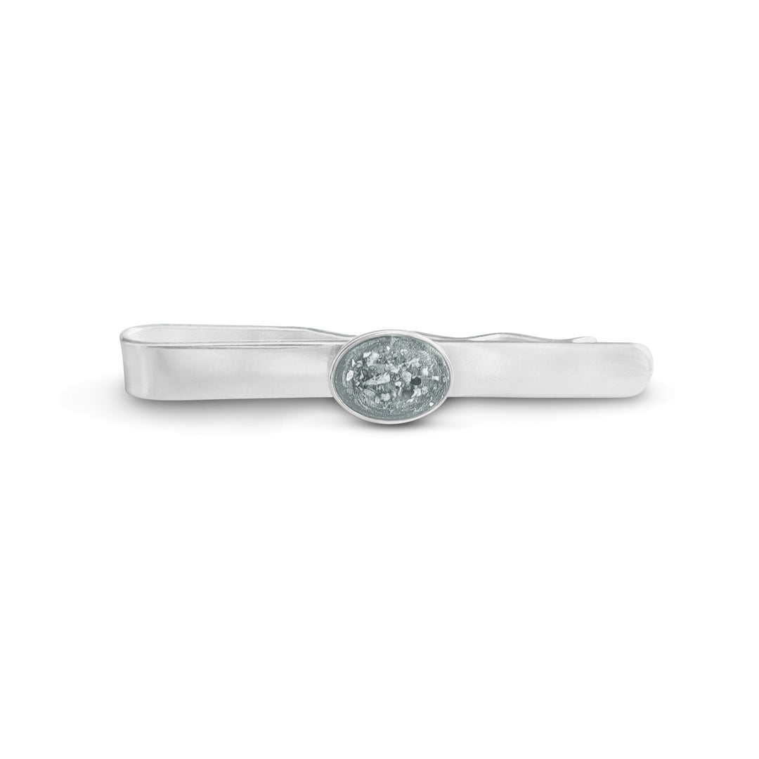 Silver Mens Oval Memorial Ashes Tie Slide - Nicky Robin Memorial Jewellery