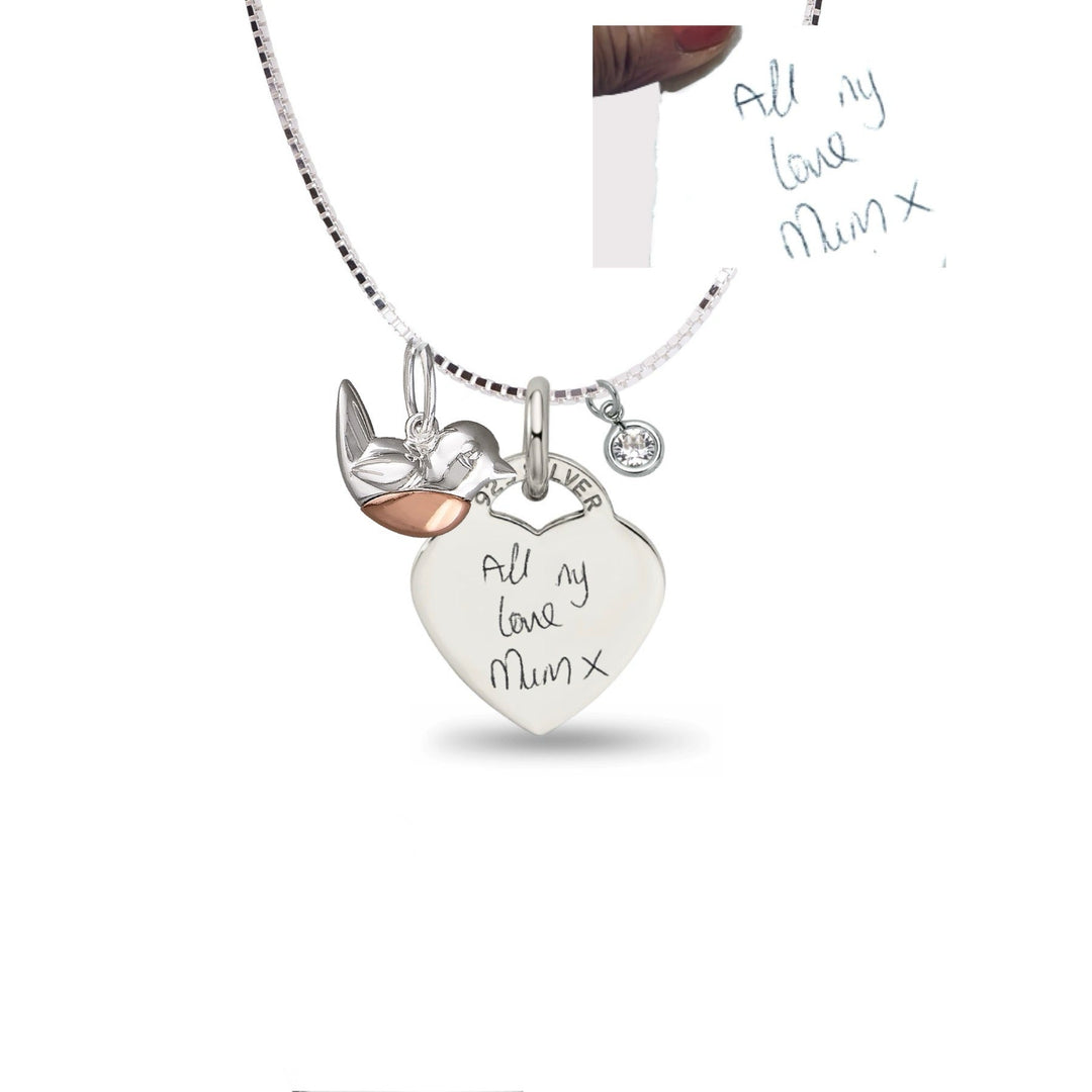 Personalised Engraved Heart Handwriting Charm Necklace - Nicky Robin Memorial Jewellery