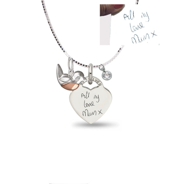 Personalised Engraved Heart Handwriting Charm Necklace - Nicky Robin Memorial Jewellery