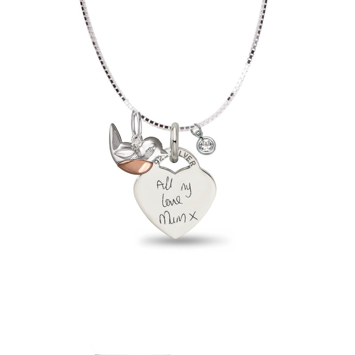 Personalised Engraved Heart Handwriting Charm Necklace - Nicky Robin Memorial Jewellery