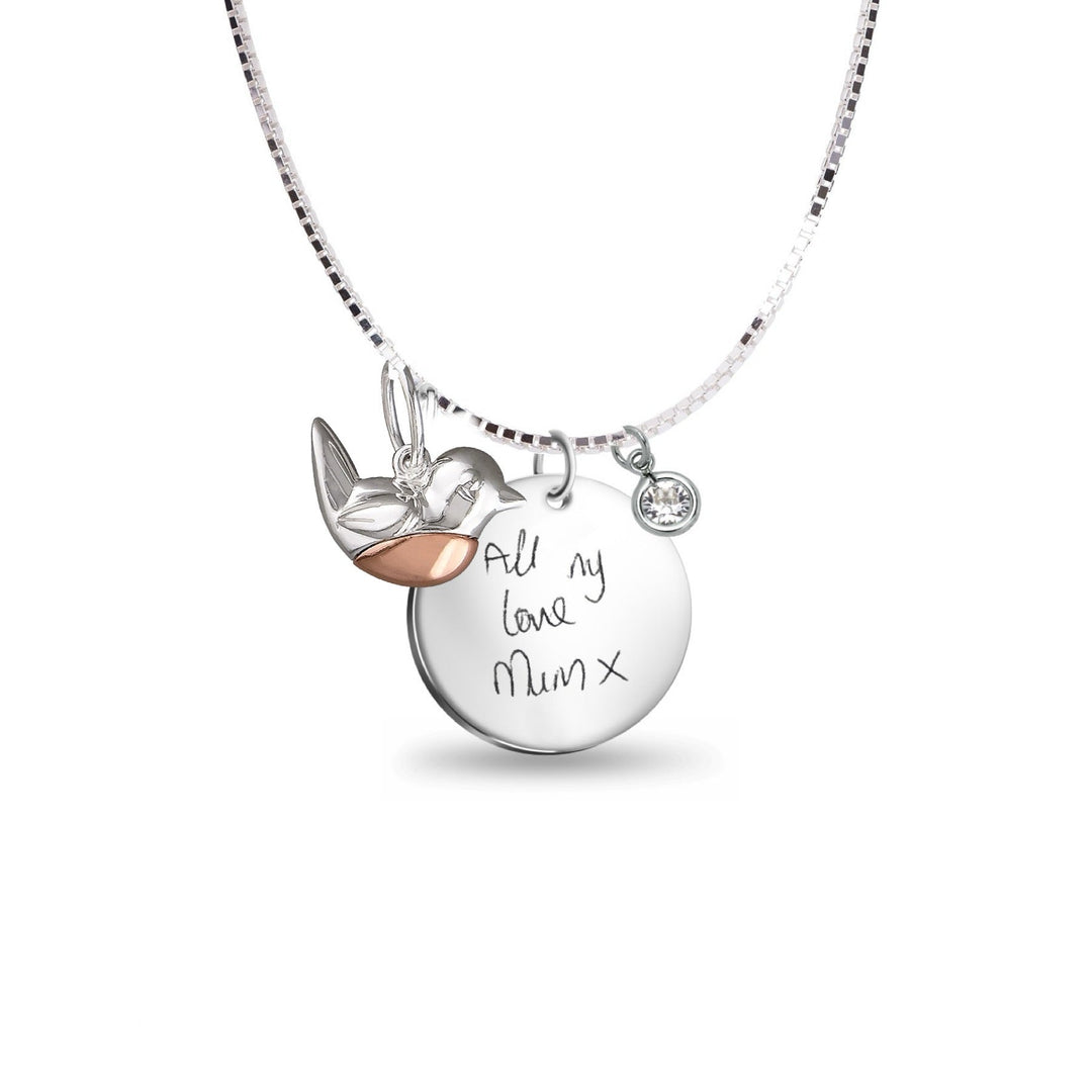 Personalised Engraved Round Handwriting Charm Necklace - Nicky Robin Memorial Jewellery