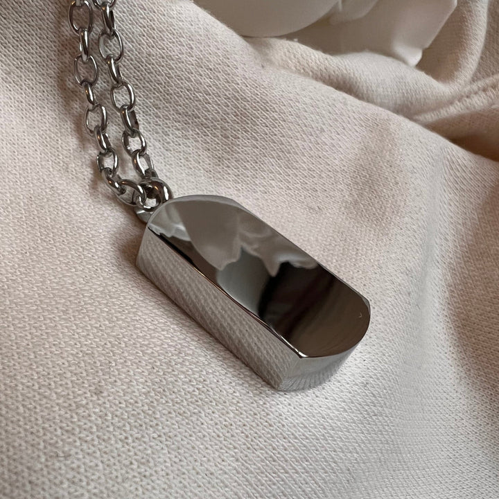 Personalised Engraving Self Fill Ashes Urn Necklace - Tag Design - Nicky Robin Memorial Jewellery