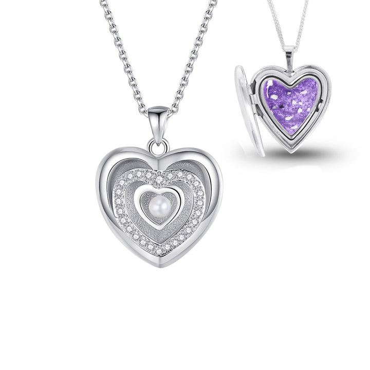 Triple Heart Ashes Locket with Crystals & Pearl - Nicky Robin Memorial Jewellery