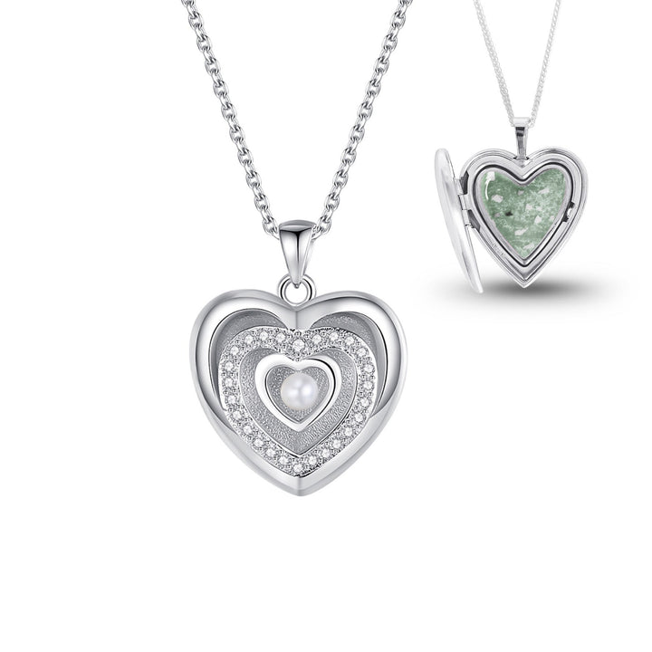 Triple Heart Ashes Locket with Crystals & Pearl - Nicky Robin Memorial Jewellery