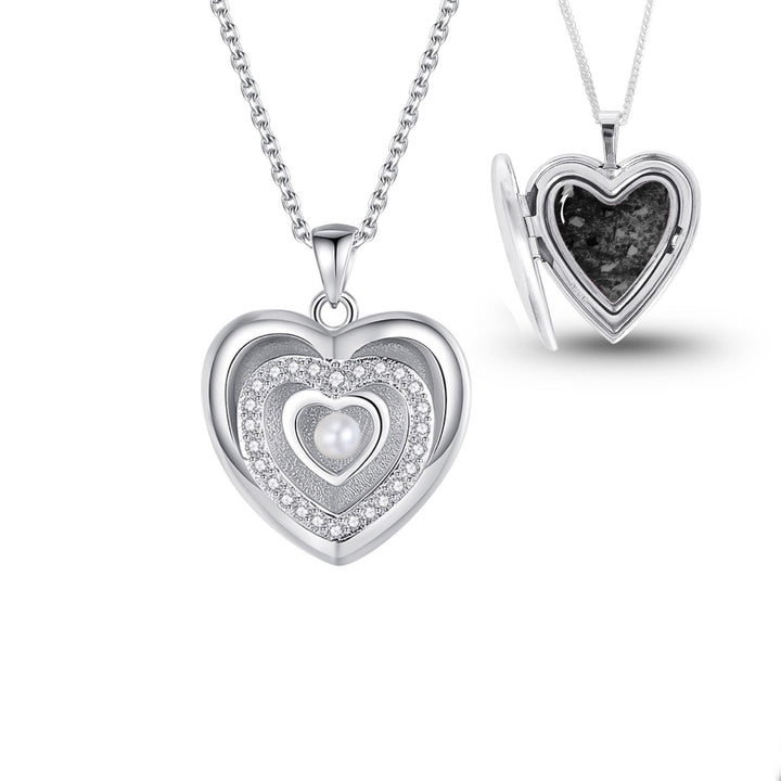 Triple Heart Ashes Locket with Crystals & Pearl - Nicky Robin Memorial Jewellery