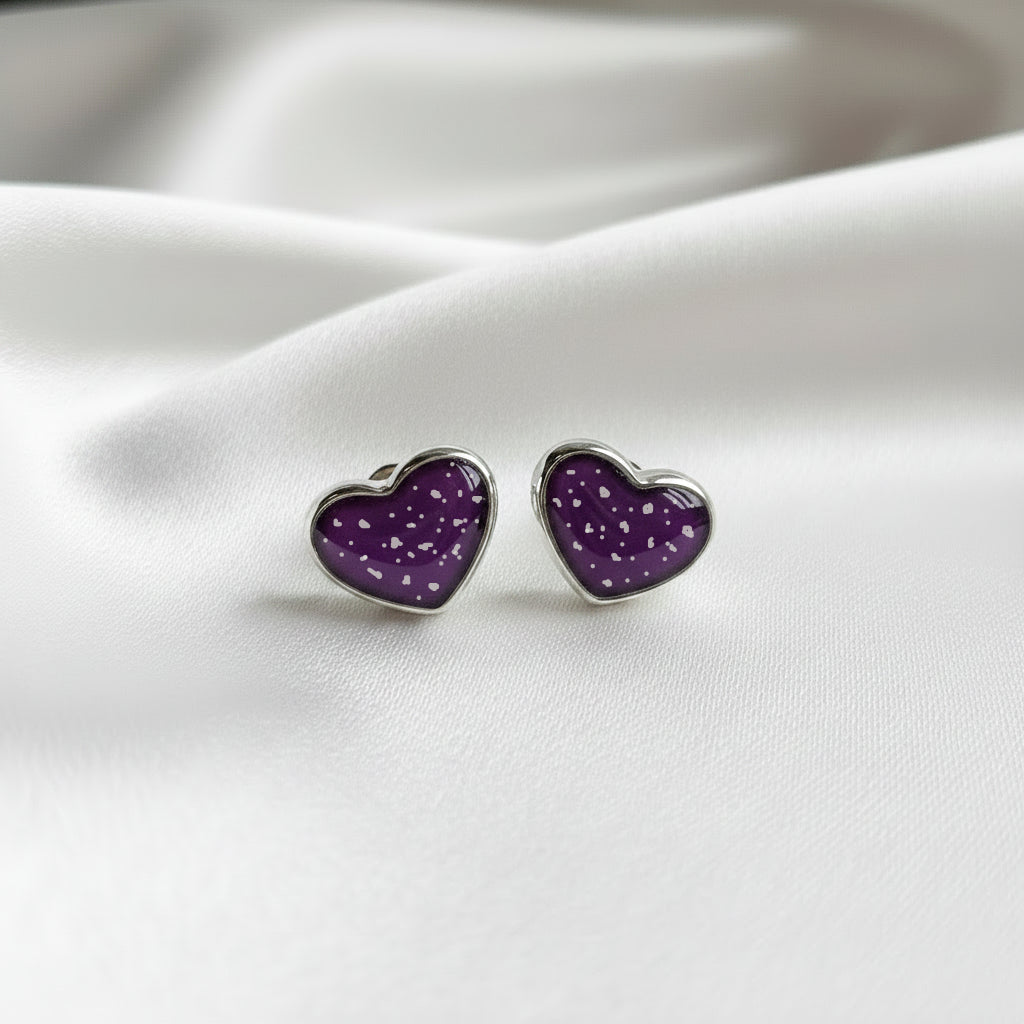 True Heart Memorial Ashes Earrings made in purple resin - Nicky Robin Memorial Jewellery