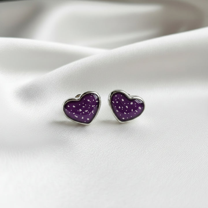 True Heart Memorial Ashes Earrings made in purple resin - Nicky Robin Memorial Jewellery